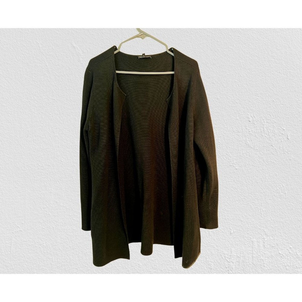 Eileen Fisher Black Silk Shawl Open Front Jacket Cardigan Size Petite Large